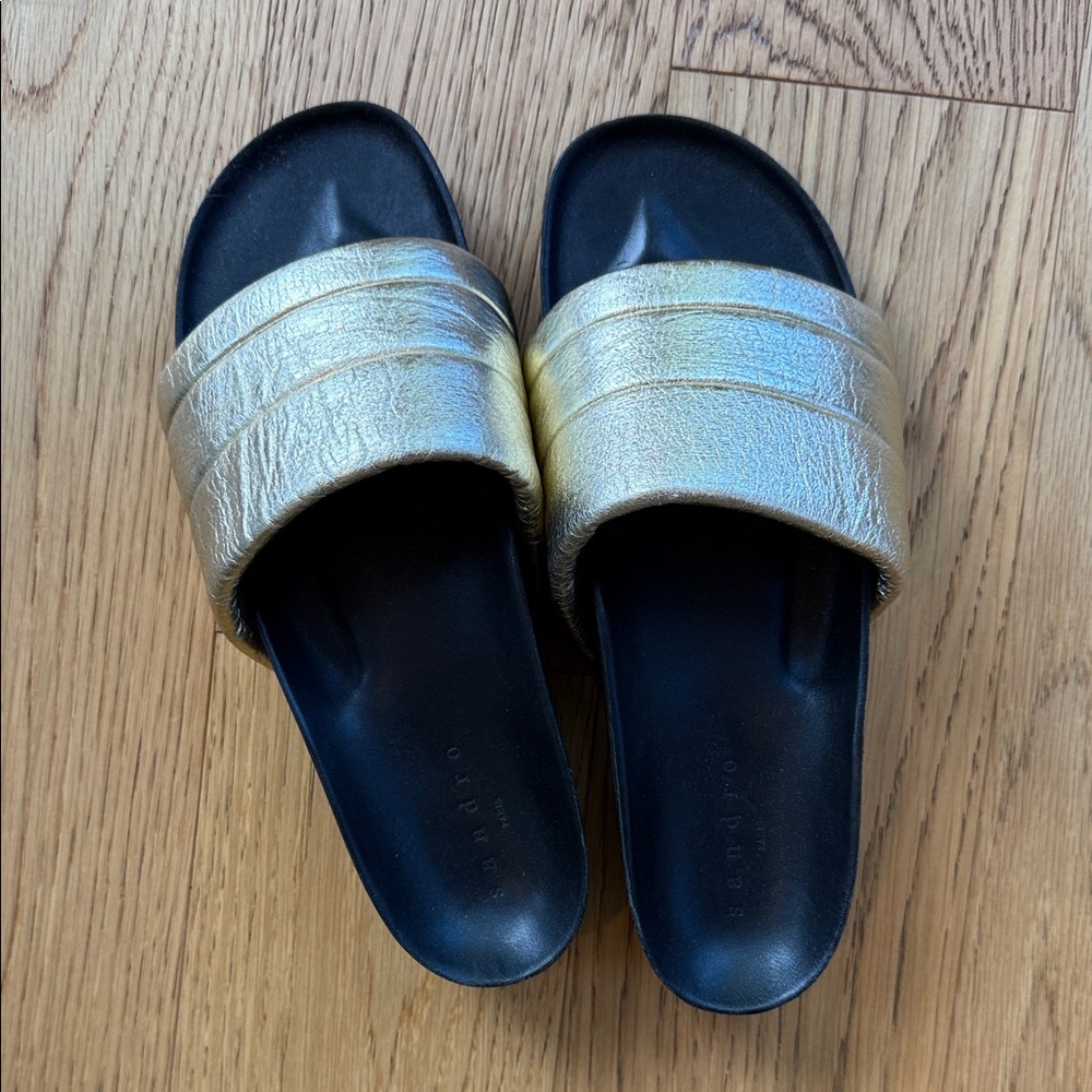 Sandro Gold Slide Sandals Paris